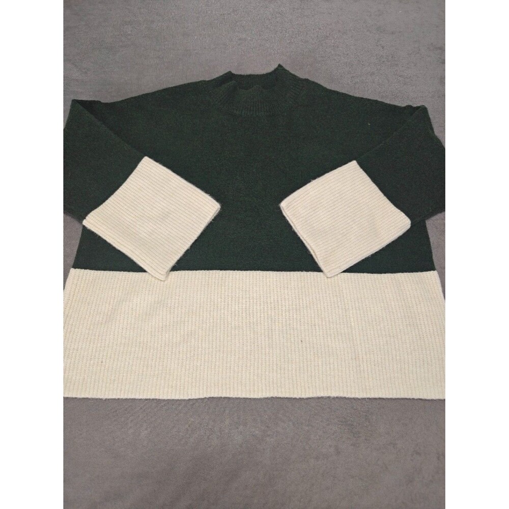 World Market Women’s L/XL Green Ivory Colorblock Oversized Mock Neck Sweater
